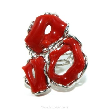RMB|Argento 925 : Anello donna regolabile realizzato a mano con corallo rosso del mediterraneo