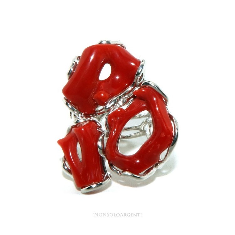 RMB|Silver 925: Adjustable women's ring handmade with red Mediterranean coral