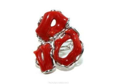 RMB|Silver 925: Adjustable women's ring handmade with red Mediterranean coral