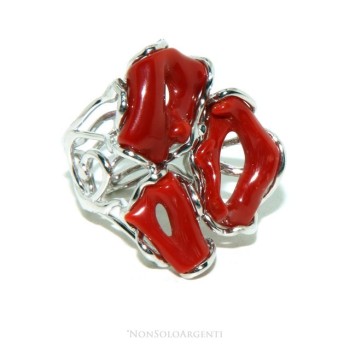 RMB|Argento 925 : Anello donna regolabile realizzato a mano con corallo rosso del mediterraneo