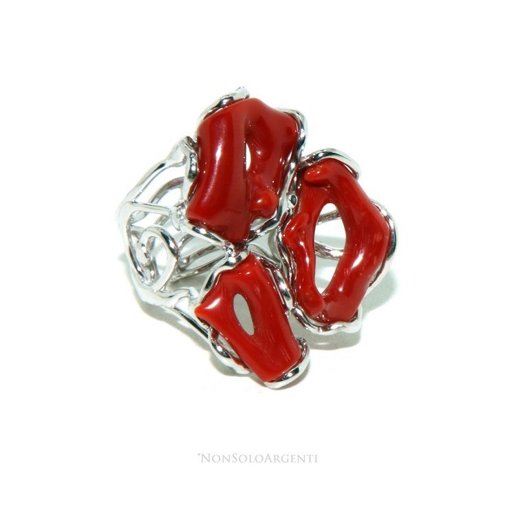RMB|Silver 925: Adjustable women's ring handmade with red Mediterranean coral