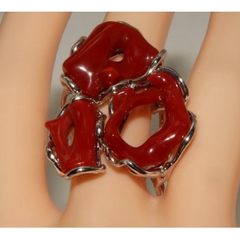 RMB|Silver 925: Adjustable women's ring handmade with red Mediterranean coral