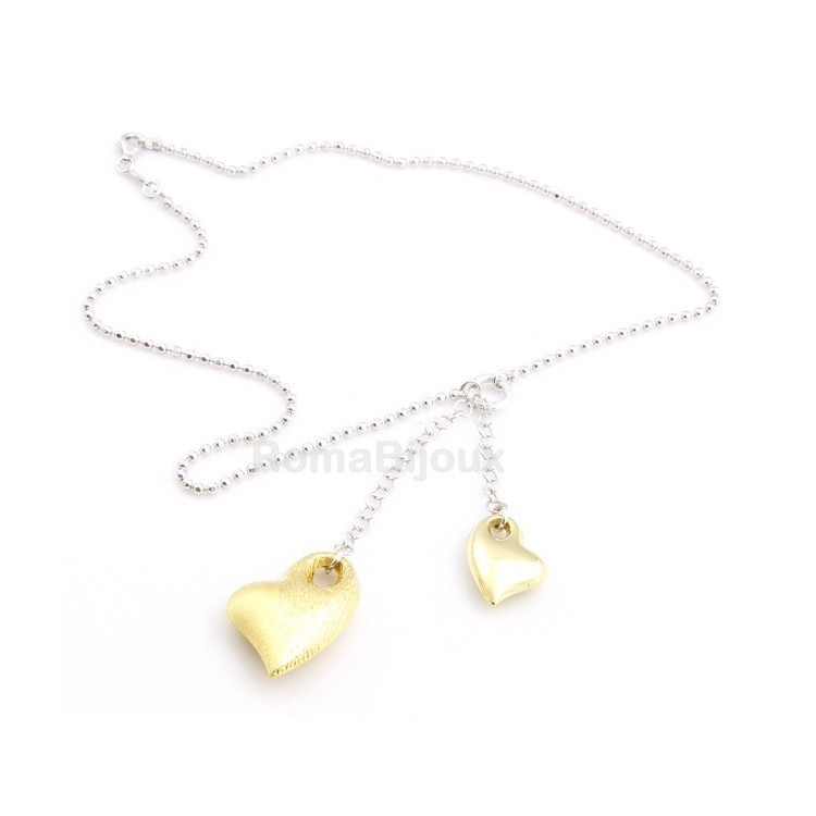 RMB|ARGENTO 925: Girocollo Beads Faux Saliscendi con Ciondoli Cuori oro giallo