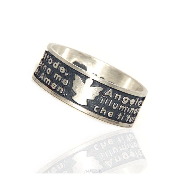 RMB|Silver 925 ring for men women band prayer Angel of God Italian