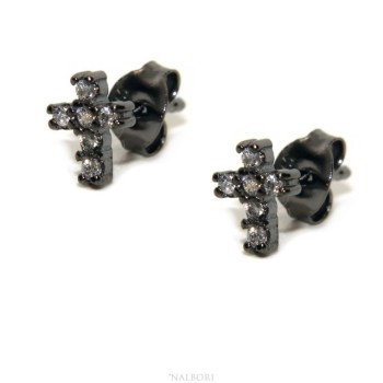 RMB|small cross earrings for man and woman small black in 925 silver