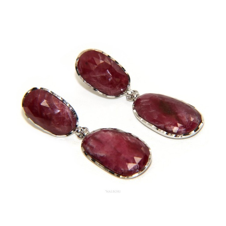 RMB|Earrings in 925 silver faceted natural corundum ruby root pendants