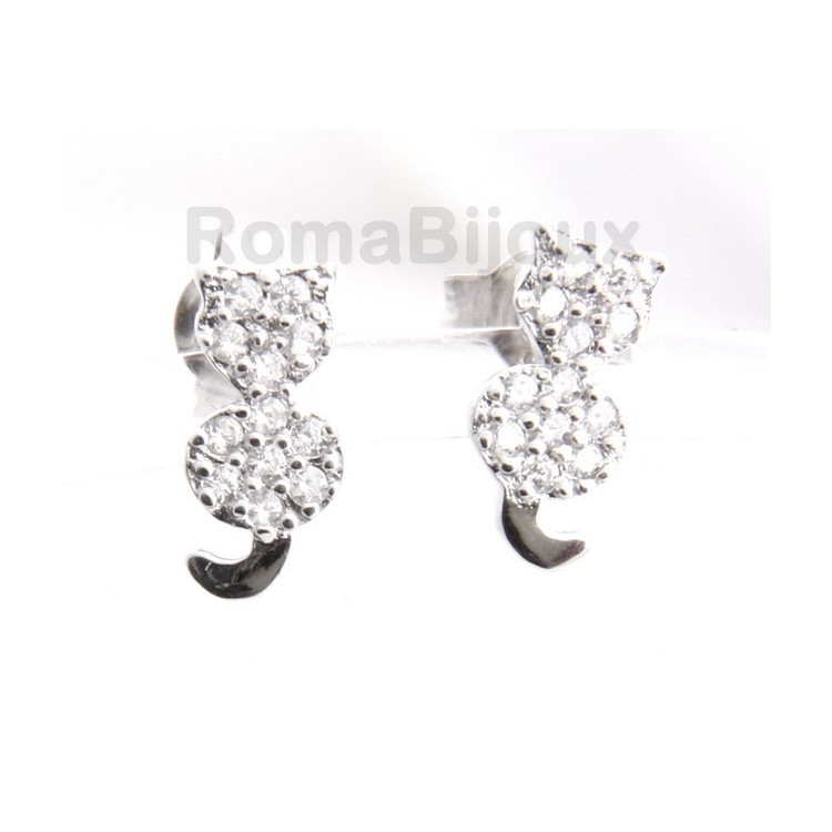 RMB|italian silver :   woman earrings zirconia white cat kitten tail contrary