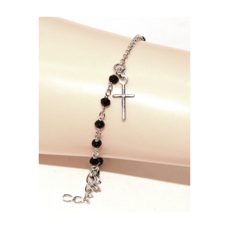 RMB|Bracciale lavorazione a rosario uomo donna in Argento 925 croce a ciondolo 15,5-18 cm