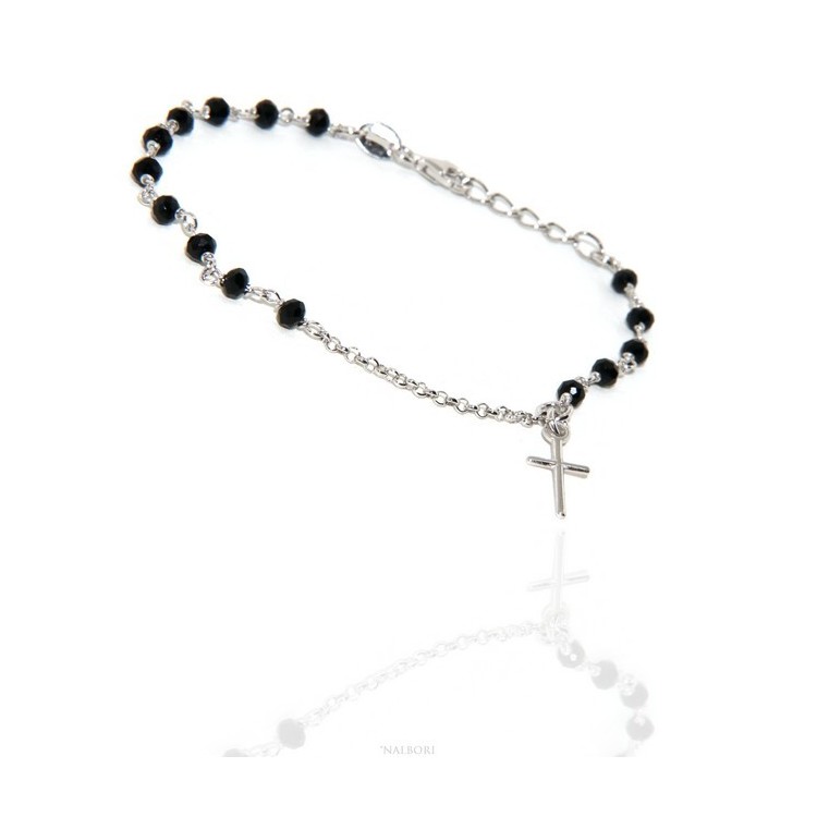 RMB|Bracciale lavorazione a rosario uomo donna in Argento 925 croce a ciondolo 15,5-18 cm