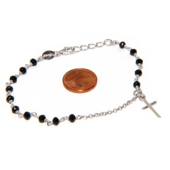 RMB|Bracciale lavorazione a rosario uomo donna in Argento 925 croce a ciondolo 15,5-18 cm