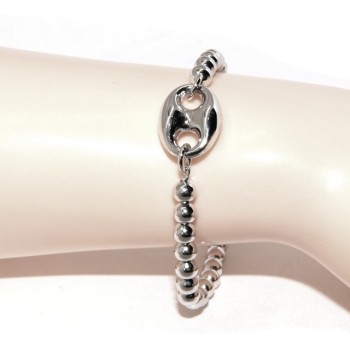 RMB|Bracelet man woman in Sterling Silver 5 mm balls and marine sweater circumference wrist 16,50 - 19.50 cm
