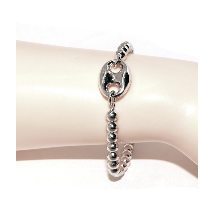 RMB|Bracelet man woman in Sterling Silver 5 mm balls and marine sweater circumference wrist 16,50 - 19.50 cm