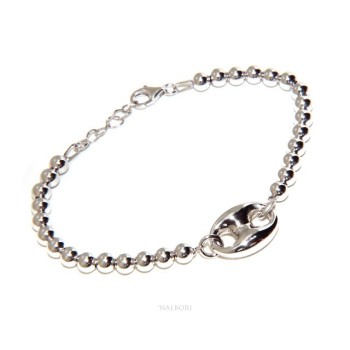 RMB|Bracelet man woman in Sterling Silver 5 mm balls and marine sweater circumference wrist 16,50 - 19.50 cm