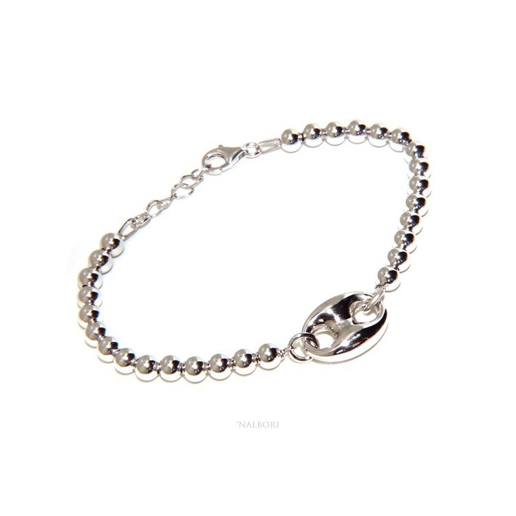 RMB|Bracciale uomo donna in Argento 925 palline 5 mm e maglia marina circonferenza polso 16,50 - 19,50 cm