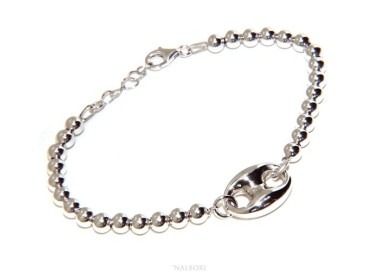 RMB|Bracelet man woman in Sterling Silver 5 mm balls and marine sweater circumference wrist 16,50 - 19.50 cm
