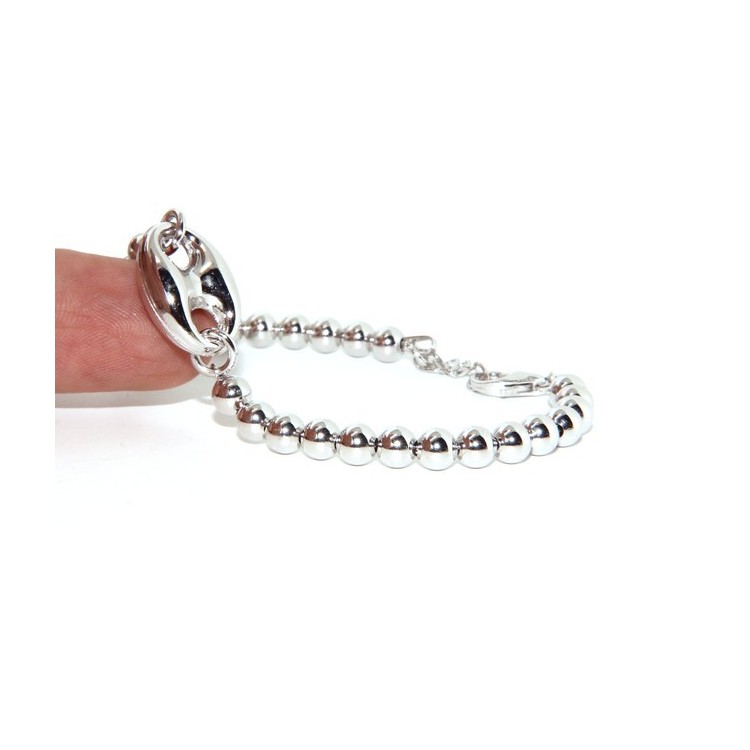 RMB|Bracciale uomo donna in Argento 925 palline 5 mm e maglia marina circonferenza polso 16,50 - 19,50 cm