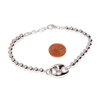 RMB|Bracelet man woman in Sterling Silver 5 mm balls and marine sweater circumference wrist 16,50 - 19.50 cm
