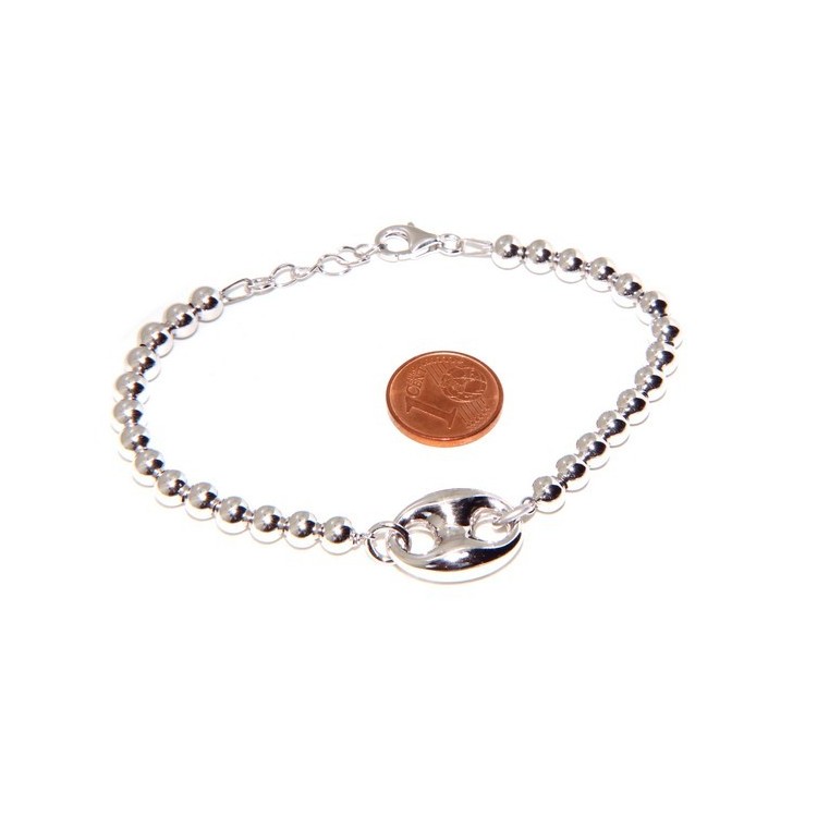 RMB|Bracciale uomo donna in Argento 925 palline 5 mm e maglia marina circonferenza polso 16,50 - 19,50 cm