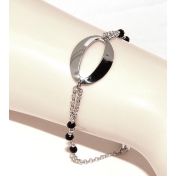RMB|Bracelet woman girl Silver 925 rosary working black crystal with central oval 15.5 - 18 cm