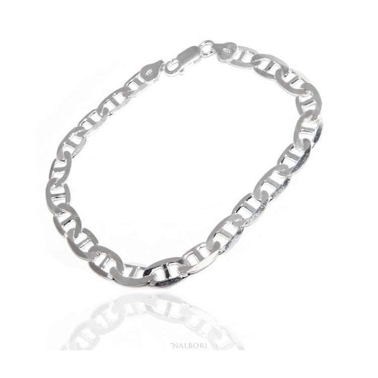RMB|ARGENTO 925 : Collana o Bracciale uomo maglia marina traversino 7 x 13 mm massiccia piena diamantata