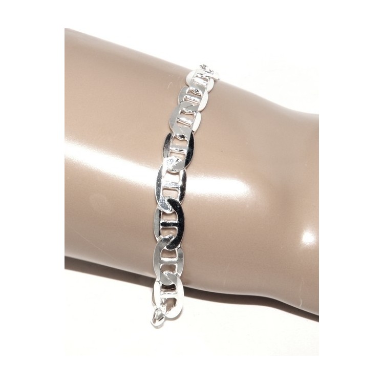 RMB|ARGENTO 925 : Collana o Bracciale uomo maglia marina traversino 7 x 13 mm massiccia piena diamantata