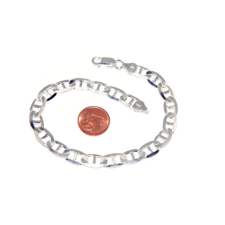 RMB|ARGENTO 925 : Collana o Bracciale uomo maglia marina traversino 7 x 13 mm massiccia piena diamantata