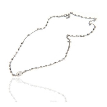 RMB|Man or Woman Rosary Necklace in 925 Sterling Silver Balls 3 mm Miraculous Madonna Cross