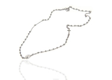 RMB|Collana rosario uomo o donna in Argento 925 palline 3 mm croce madonna miracolosa rodio