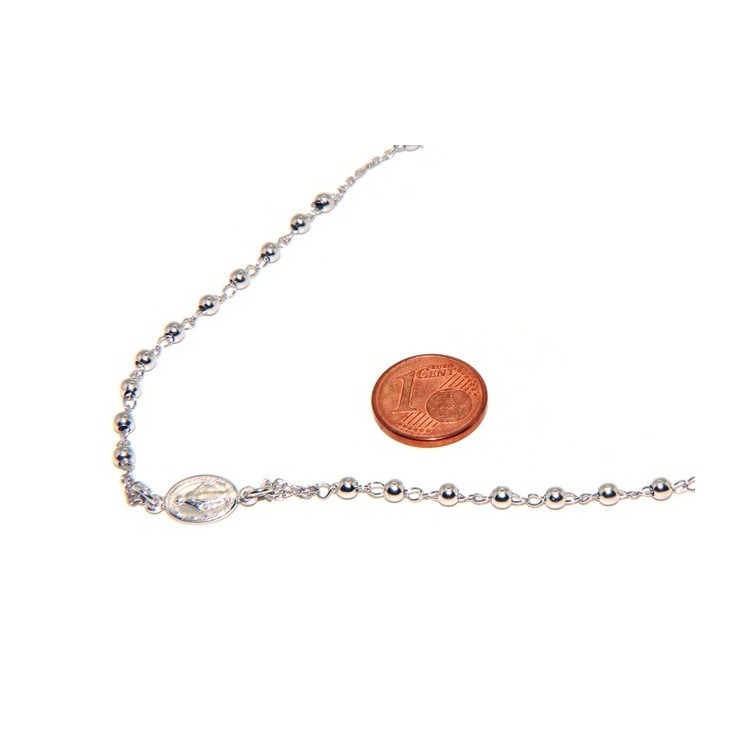 RMB|Collana rosario uomo o donna in Argento 925 palline 3 mm croce madonna miracolosa rodio