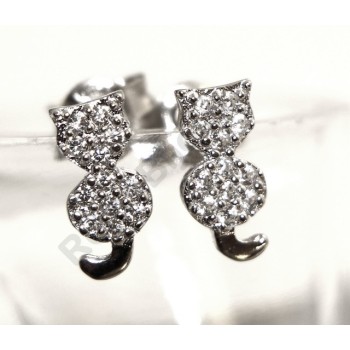 RMB|italian silver :   woman earrings zirconia white cat kitten tail contrary