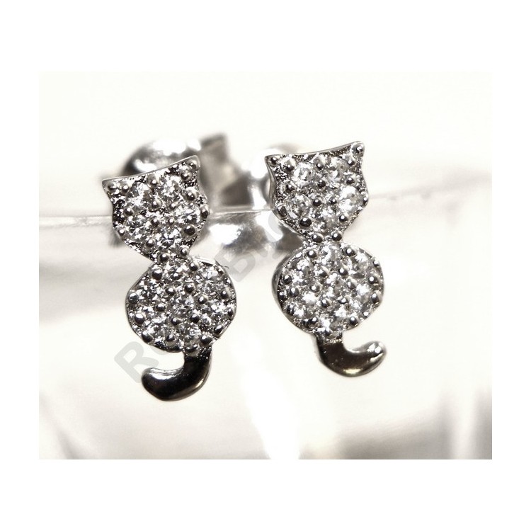RMB|italian silver :   woman earrings zirconia white cat kitten tail contrary