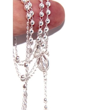 RMB|Rosary necklace man or woman in Sterling Silver 3mm balls miraculous madonna cross