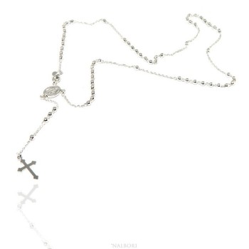 RMB|Collana rosario uomo o donna in Argento 925 palline 3mm croce madonna miracolosa