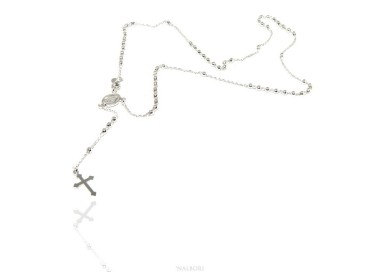 RMB|Collana rosario uomo o donna in Argento 925 palline 3mm croce madonna miracolosa