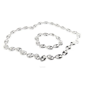 RMB|ARGENTO 925 Completo parure collana + Bracciale donna maglia marina 18 x 13 mm grande