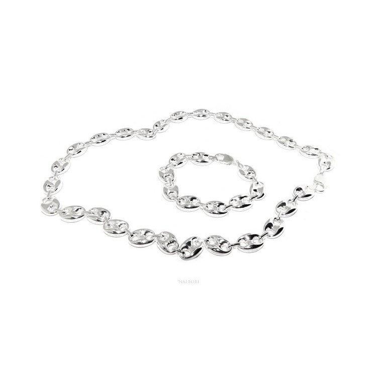 RMB|ARGENTO 925 Completo parure collana + Bracciale donna maglia marina 18 x 13 mm grande