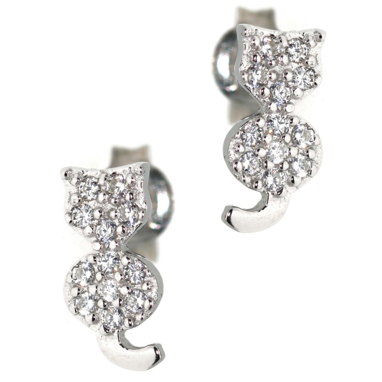 RMB|cat earrings 925 silver pavé zircons contrariè kitten tail