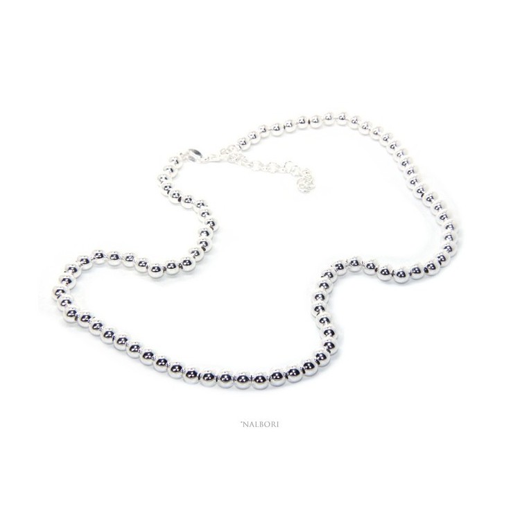 RMB|SILVER 925 Women s choker necklace 5mm ultra light balls long 40 + 4 cm