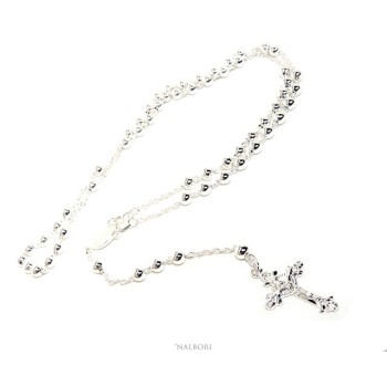 RMB|Rosary necklace man or woman in 925 silver cross worked balls 5 mm 67 cm silver light tone NALBORI