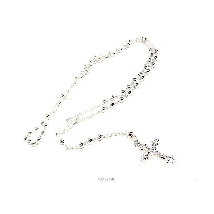 RMB|Rosary necklace man or woman in 925 silver cross worked balls 5 mm 67 cm silver light tone NALBORI