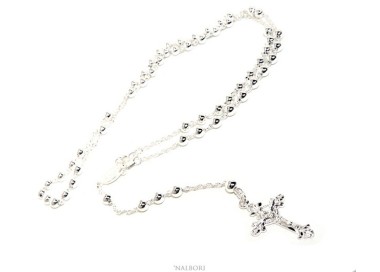 RMB|Rosary necklace man or woman in 925 silver cross worked balls 5 mm 67 cm silver light tone NALBORI