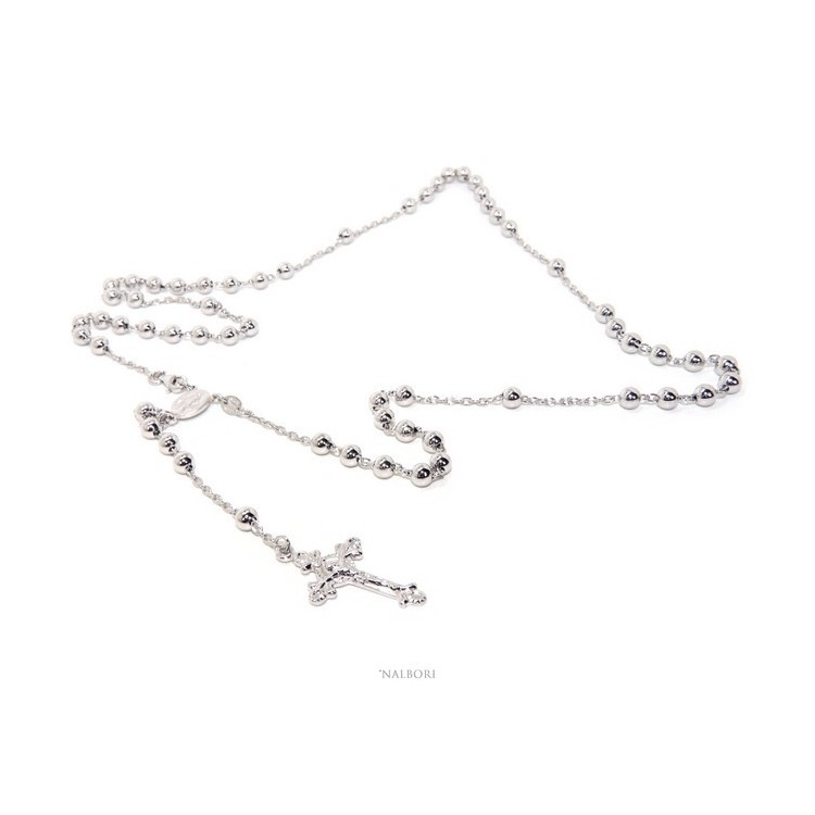 RMB|authentic NALBORI Rosary necklace for men or women in 925 sterling silver cross worked balls 5 mm 67 cm Rhodium