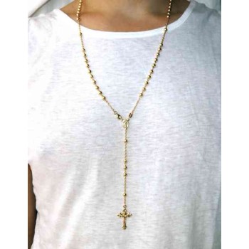RMB|Collana rosario uomo o donna in Argento 925 croce lavorata palline 5 mm 67 cm Bagno oro Giallo