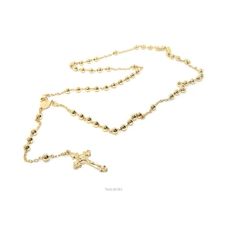 RMB|Rosary necklace for men or women in 925 sterling silver cross worked balls 5 mm 67 cm Bathroom Yellow gold