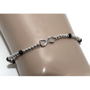 RMB|NALBORI collection Bracelet man Silver 925 black crystal balls infinite 18.50 - 21 cm