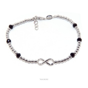 RMB|Bracelet man Silver 925 black crystal balls infinite 18.50 - 21 cm