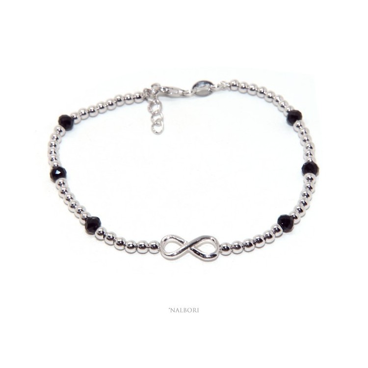 RMB|Bracelet man Silver 925 black crystal balls infinite 18.50 - 21 cm