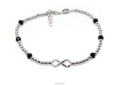 RMB|Bracelet man Silver 925 black crystal balls infinite 18.50 - 21 cm