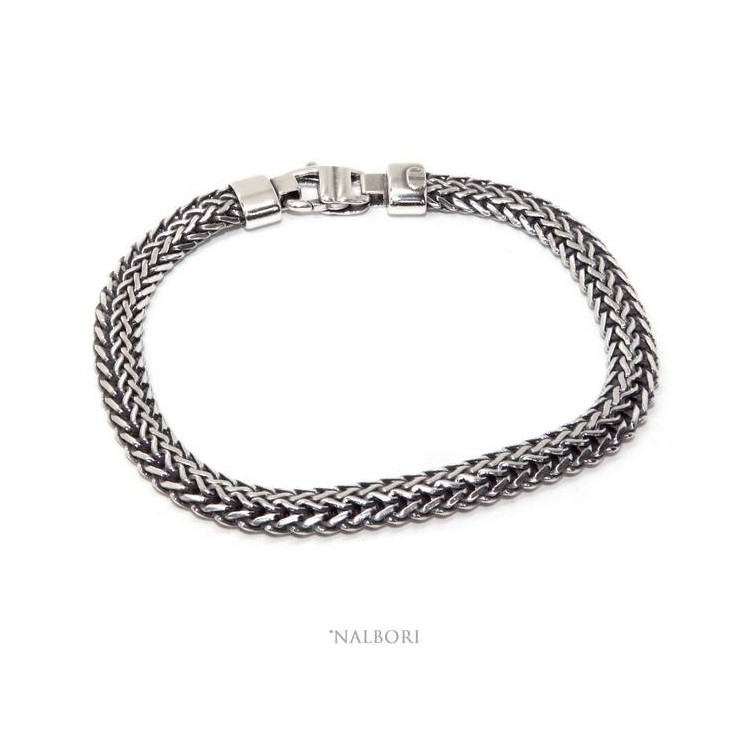 RMB|SILVER 925 Solid dark antique Byzantine snake bracelet men's bracelet made in italy