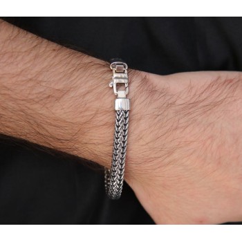 RMB|SILVER 925 Solid dark antique Byzantine snake bracelet men's bracelet made in italy